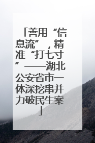 善用“信息流”，精准“打七寸”——湖北公安省市一体深挖串并力破民生案