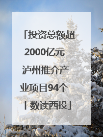 投资总额超2000亿元 泸州推介产业项目94个丨数读西投
