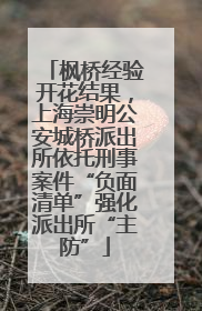 枫桥经验开花结果，上海崇明公安城桥派出所依托刑事案件“负面清单”强化派出所“主防”