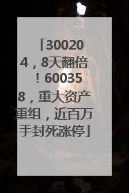 300204，8天翻倍！600358，重大资产重组，近百万手封死涨停